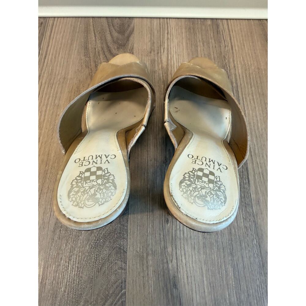 Vince Camuto Tan Leather Criss Cross Slide Mule Heels Size 8 - Picture 4 of 11